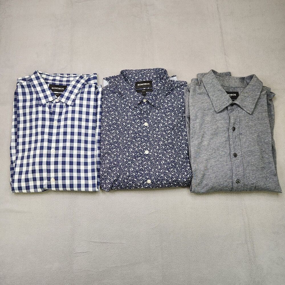 Bonobos Button Up Shirts Men's L Slim Fit Long Sleeve Nylon Stretch Lot Of 3